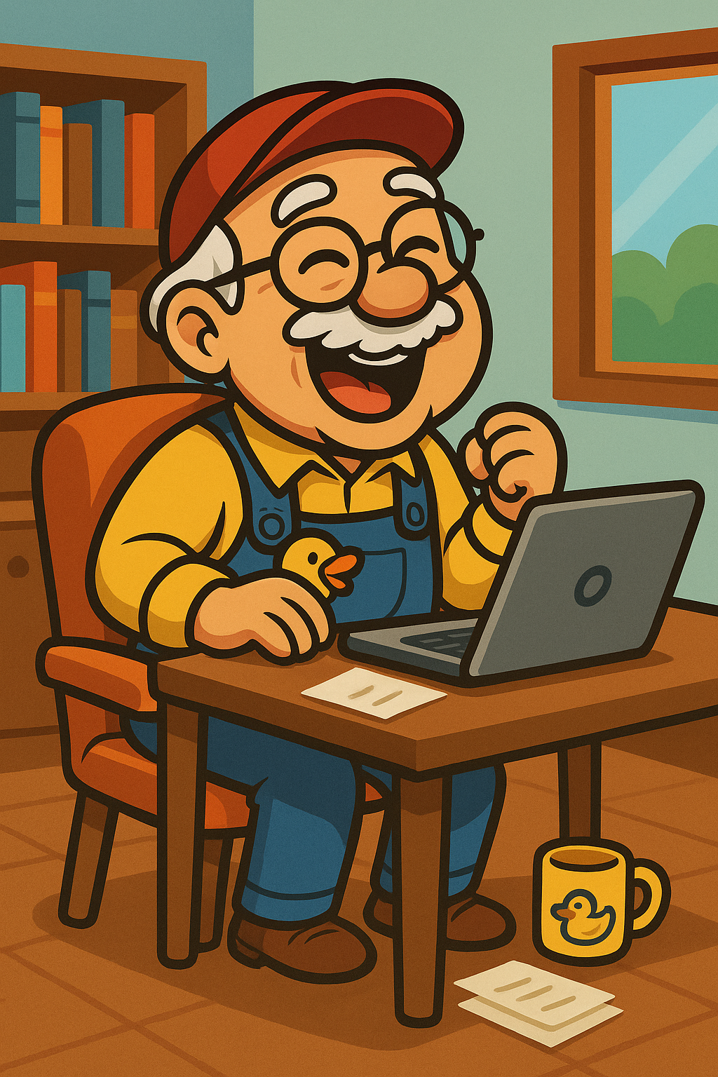 Quatschopa am Schreibtisch